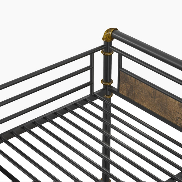 English Elm Queen Over Industrial Metal Bunk Bed Convertible Frame with Guard Rails W2580S00062