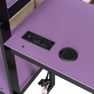 English Elm Twin Gaming Daybed with Led Strips Desk Pegboard Bookcase and Three Storage Drawers Purple+Black N820S00083I