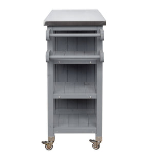 English Elm Foldable Outdoor Kitchen Cart with Stainless Worktop Fir Wood Frame and Lockable Wheels Grey N719P380281K