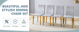 English Elm Four Linen-Cotton Dining Chairs with Sturdy Metal Legs, Breathable Upholstery, Sleek Minimalist Design Gold,Light Gray W1151P269059