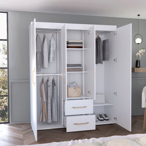 English Elm Bariloche Wardrobe Organizer with Dual Hanging Sections, Central Shelves and Dual Drawers for Home Storage White 71 L x 24 W x 5 H B070S00255