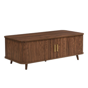 English Elm Modern Mid-century Coffee Table Tambour Doors Open Shelves Warm Wood Living Room Walnut N770P333553W
