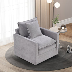English Elm Chenille Solid Wood Frame Deep Seat Single Armchair with High-Density Foam Cushions & Toss Pillow Gray W1036P187127