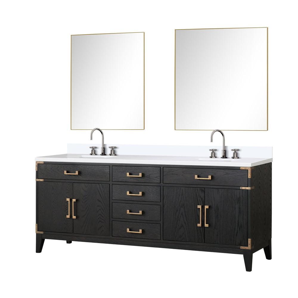 English Elm Black Oak Double Bath Vanity With White Quartz Top, Chrome Faucet & Two 36-Inch Mirrors Included B2731S02191
