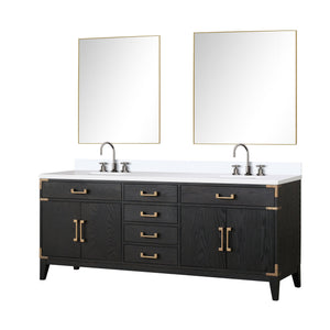 English Elm Black Oak Double Bath Vanity With White Quartz Top, Chrome Faucet & Two 36-Inch Mirrors Included B2731S02191
