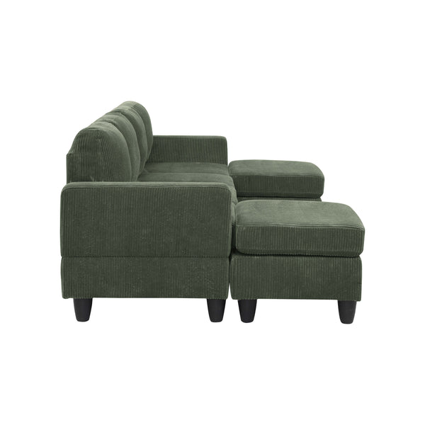 English Elm Savannah Corduroy Modular Sectional with Matching Ottoman for Contemporary Living Rooms Green B343S00044