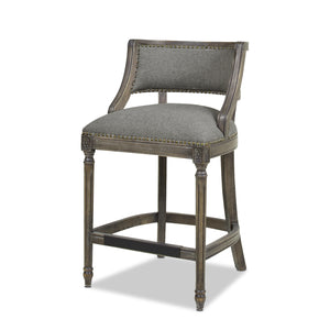 English Elm Jennifer Taylor Home - Paris 26.5" Farmhouse Counter Height Bar Stool with Upholstered Linen Seat, Hardwood Frame, Brass Footrest Gray B2719P238378
