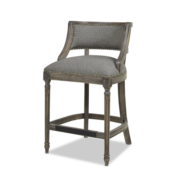 English Elm Jennifer Taylor Home - Paris 26.5" Farmhouse Counter Height Bar Stool with Upholstered Linen Seat, Hardwood Frame, Brass Footrest Gray B2719P238378