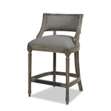 English Elm Paris 26.5” Farmhouse Counter Height Bar Stool With Backrest, Heathered Grey Linen