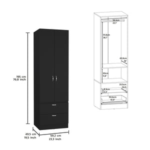 English Elm Armoire Black 76.8" H Tall Closet with Hanging Rod, Smooth-Glide 2 Drawers, Shelf, Sleek Modern Finish B097P199751