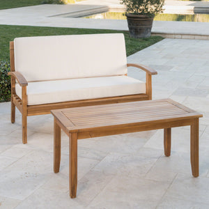 English Elm Christopher Knight Home® - Peyton Outdoor Loveseat & Coffee Table Set – Stylish Acacia Wood Design With Water-Resistant Cushions 57972.00SETBEI