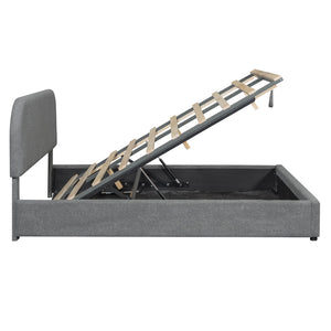 English Elm Teddy Plush Upholstered Platform Bed Queen with Hydraulic Storage, Teddy Fleece Comfort & Sturdy Frame Gray SF000166AAE