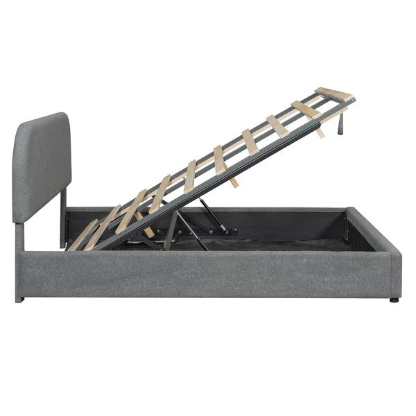 English Elm Teddy Plush Upholstered Platform Bed Queen with Hydraulic Storage, Teddy Fleece Comfort & Sturdy Frame Gray SF000166AAE