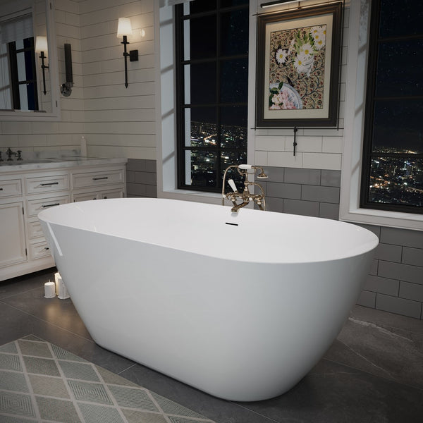 English Elm 55" Acrylic Freestanding Soaking Tub Glossy White Spa Style Deep Basin Bath W1920P386230