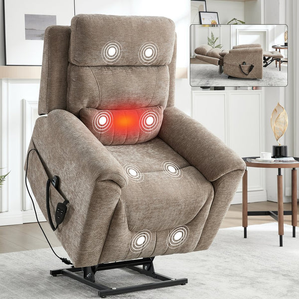 English Elm Dual Motor Power Lift Recliner with Massage Heat and Leatherair Upholstery W3224S00033