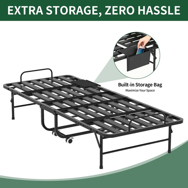 English Elm 75 Folding Bed with 5" Memory Foam Mattress, Tall 75" Rollaway Twin, 450lb Capacity, Slim Storage Wheels T2398P403868