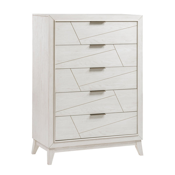English Elm Antique Asteria Six-Drawer Dresser with Oak Veneer, Black Metal Bar Handles and Modern Geometric Flair Antique White 41.5 L x 21.5 W x 55 H B011P286905