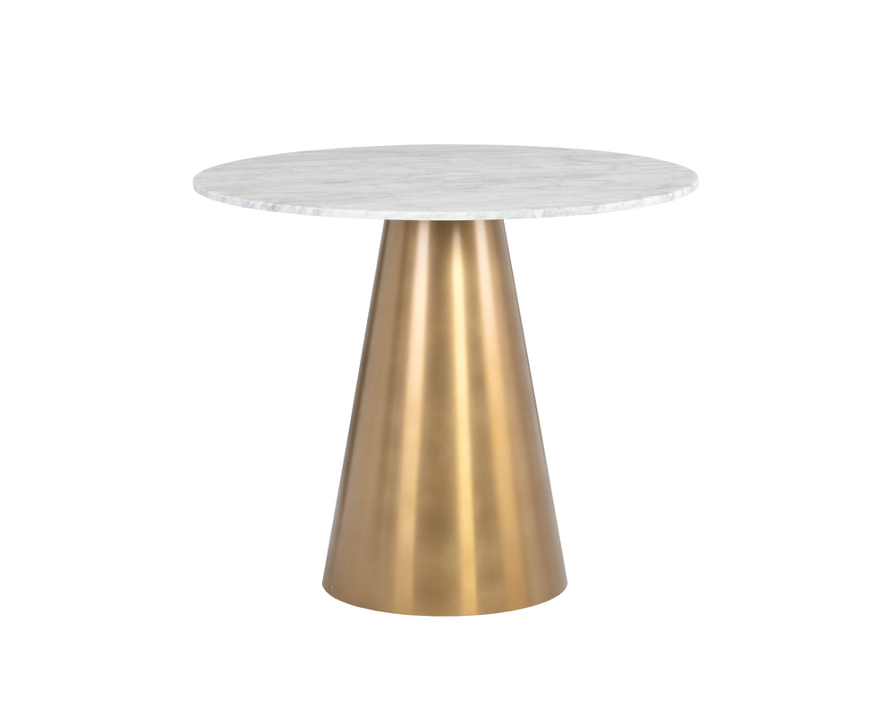Sunpan Damon 35.5" Contemporary Bistro Table with Elegant Matte White Marble Top for Stylish Dining Spaces Gold