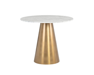 Sunpan Damon 35.5" Contemporary Bistro Table with Elegant Matte White Marble Top for Stylish Dining Spaces Gold