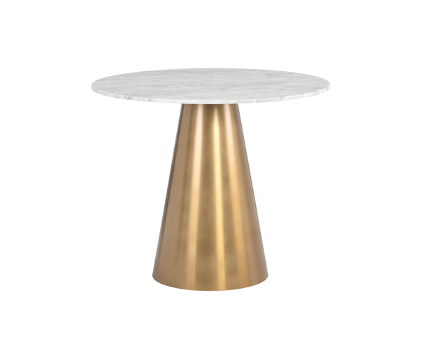 Sunpan Damon 35.5" Contemporary Bistro Table with Elegant Matte White Marble Top for Stylish Dining Spaces Gold