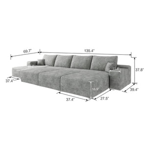 English Elm 135"Large Modular Cloud Sofa - 6 Seats, No Assembly, Plush Corduroy For Cozy Living Room Comfort W2824S00050