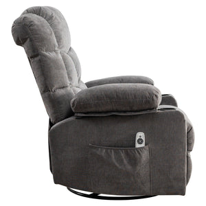 English Elm Oversized Swivel Recliner with Massage Heating Linen Upholstery and Usb Port Gray W1521P411670