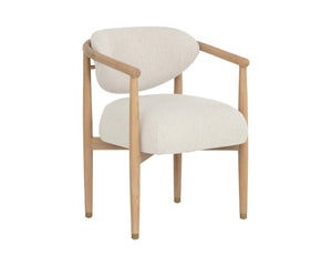 Sunpan SIGRID Dining Armchair - Light Oak Frame, Plush Monument Oatmeal Upholstery for Modern Comfort 112156