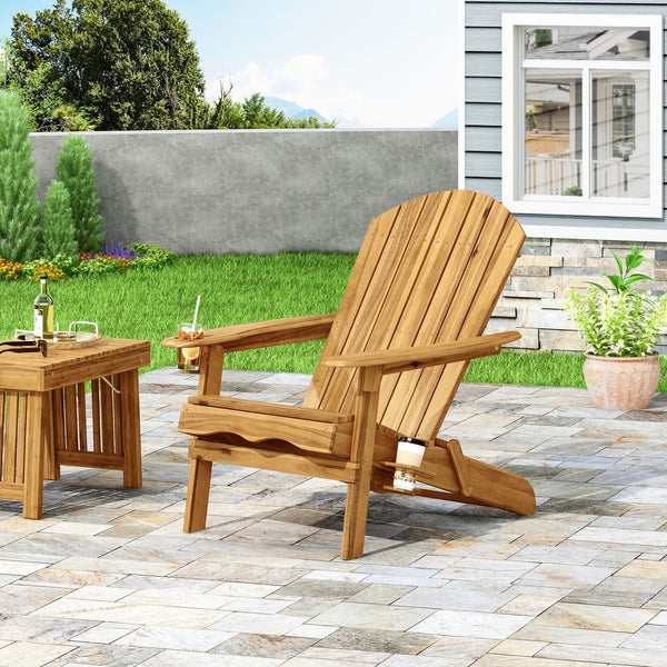 English Elm Christopher Knight Home® - BELLWOOD Teak Adirondack Chair with Folding Design, Cup Holders & Rustic Outdoor Comfort N776P344079T