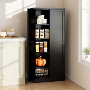 English Elm 61" Matte Black Steel Freestanding Pantry Cabinet with 4 Adjustable Shelves Modern Farmhouse T2398P465983
