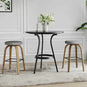 English Elm Swivel Backless Counter Stools Set of 2 with Fabric Seat Bentwood Legs Mid-century Modern Gray W3107P446889