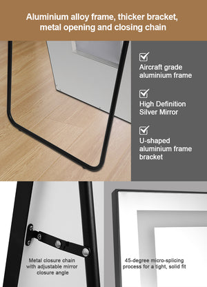 English Elm Led Lighted Floor Mirror Aluminum Frame Full Body Dressing Bedroom Standing Vanity W2071124505