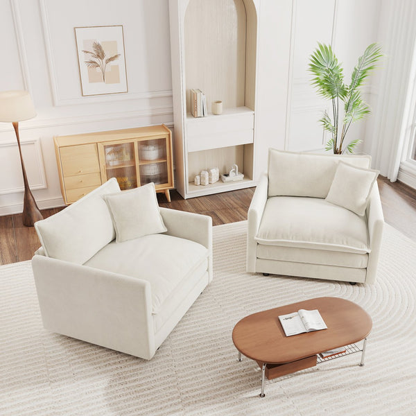 English Elm Accent Armchair Set of Two Chenille Upholstered with Toss Pillow Solid Wood Frame W714S00546