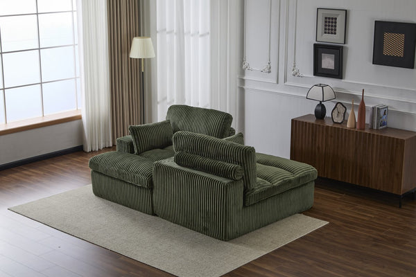 English Elm Double Corduroy Chaise Lounge Sofa Bed - Oversized Modular Sleeper, Deep Seat Comfort & Support Green W3723S00007