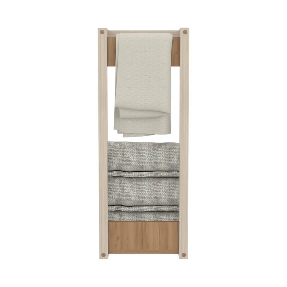 English Elm Wall Wall Tower Rack 31.5" H Natural Oak & White Compact Bathroom Storage Slim Eco-Friendly Shelf Organizer B097P395863
