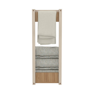 English Elm Wall Wall Tower Rack 31.5" H Natural Oak & White Compact Bathroom Storage Slim Eco-Friendly Shelf Organizer B097P395863