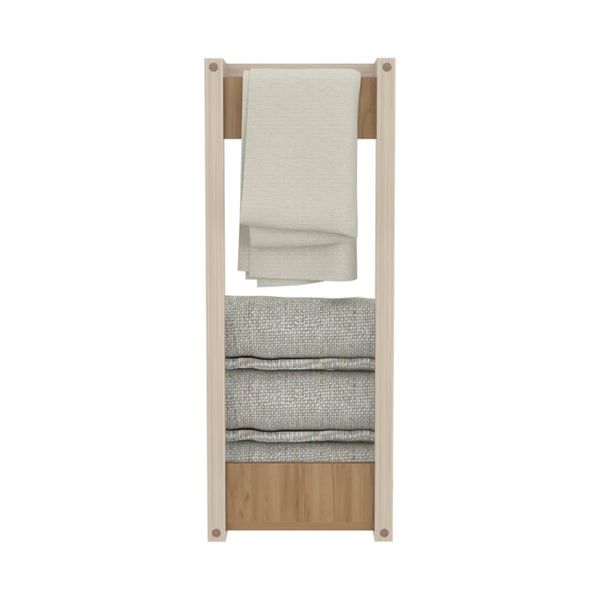 English Elm Wall Wall Tower Rack 31.5" H Natural Oak & White Compact Bathroom Storage Slim Eco-Friendly Shelf Organizer B097P395863