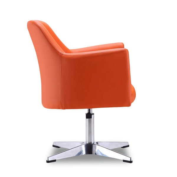 English Elm Pelo Vegan Leather Swivel Lounge Chair with Adjustable Height, Polished Chrome Base & Foam Comfort Orange B365P397946