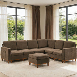 English Elm Modern Modular Sectional Sofa Plush Fabric Upholstery Reconfigurable Living Room Seating Brown W2085S00112