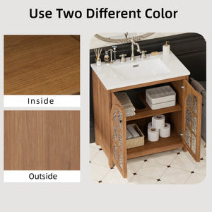 English Elm Christopher Knight Home® - 30 Inches Vintage Rustic Bathroom Vanity With Ceramic Sink, Soft-Closing Doors & Antique Bronze Pulls N817P299512N