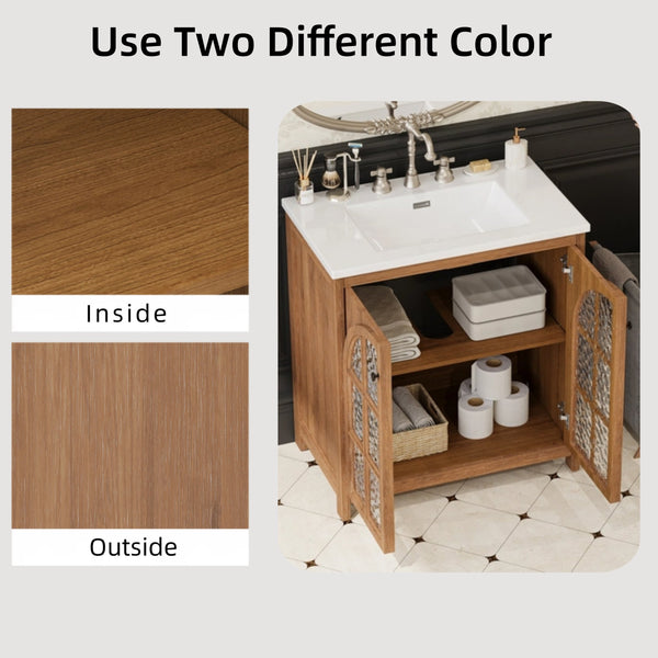 English Elm Christopher Knight Home® - 30 Inches Vintage Rustic Bathroom Vanity With Ceramic Sink, Soft-Closing Doors & Antique Bronze Pulls N817P299512N