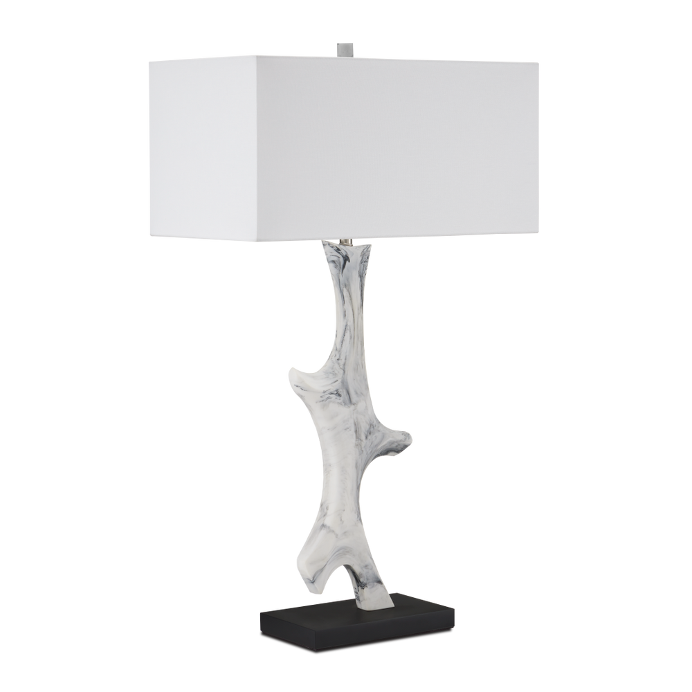 Devant Contemporary Table Lamp - White Composite with Black Swirls on Stylish Black Base, 34.75" Tall