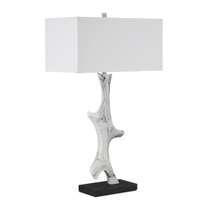 Devant Contemporary Table Lamp - White Composite with Black Swirls on Stylish Black Base, 34.75" Tall