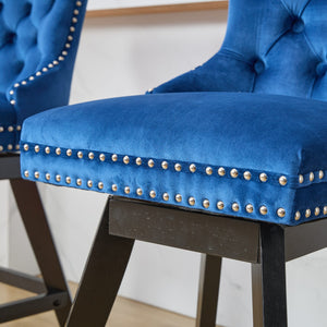 English Elm Swivel Velvet Barstool with Tufted Back, 360° Swivel, Plush Foam & Steel Spring Seat, Sturdy Wood Frame (Set of 2) Blue W1143P241331