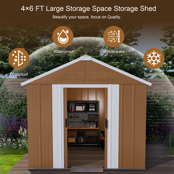 English Elm 6x4 Galvanized Steel Outdoor Storage Shed with Sliding Door and Weatherproof Roof W2700P344173