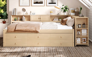 English Elm Twin Daybed Pine Frame with Trundle Desk Hutch Shelves and Storage for Kids Rooms Golden W1580S00460