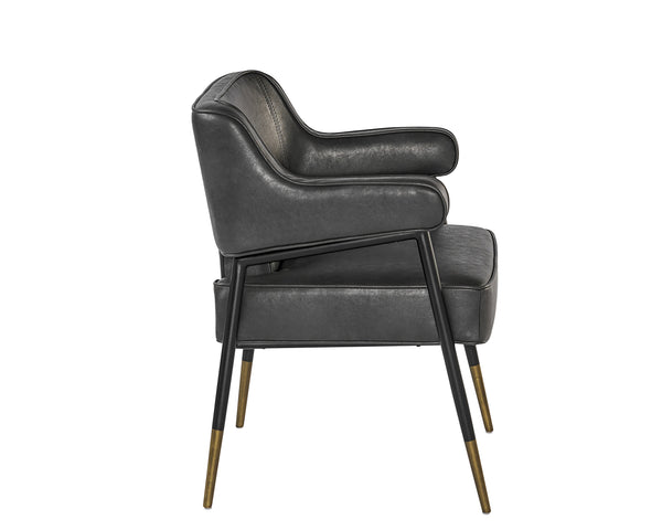 Sunpan Derome Contemporary Dining Armchair - Stylish Faux Leather, Sculpted Design with Black Steel Legs Bravo Portabella