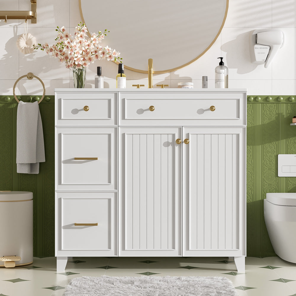 English Elm 36" Modern Bathroom Vanity with Ceramic Sink, Soft-Close Doors, Double-Layer Drawer & Storage Elegance White N729P289163K