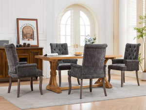 English Elm Upholstered Chenille Club Dining Chair Tufted High Back with Curved Solid Wood Legs Gray W1143P449348