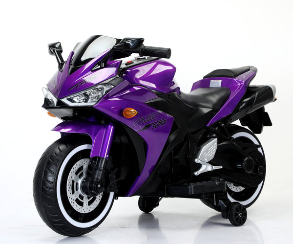 English Elm Electric 12v Kids Ride on Motorcycle with Led Wheels Bluetooth and Training Purple W1760P194223
