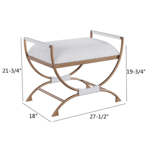 English Elm Nora Bronze Frame Bench with White Boucle Seat, Polyester Cord Accents, Versatile Accent Piece B050P229952